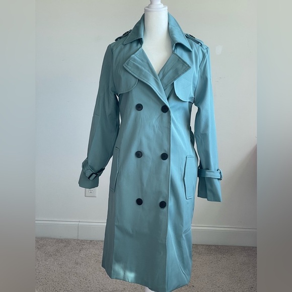 jiepotu Jackets & Blazers - Women's Double-Breasted Trench Coat - Blue Size Medium